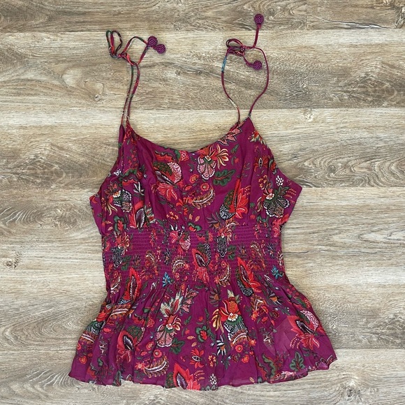 FARM Rio Tops - Farm Rio Floral Smocked Tank Top XL NWT Purple Boho Paisley Summer Cami